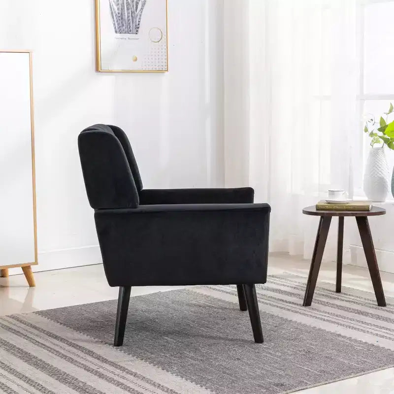 Fauteuil d'appoint en velours Etokfoks avec siège rembourré ergonomique, dossier et accoudoirs capitonnés, pieds en bois massif noir 29.5L x 29.5P x 34.6H pouces