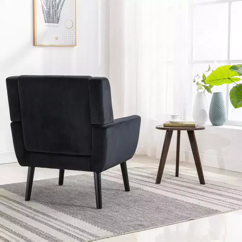 Fauteuil d'appoint en velours Etokfoks avec siège rembourré ergonomique, dossier et accoudoirs capitonnés, pieds en bois massif noir 29.5L x 29.5P x 34.6H pouces