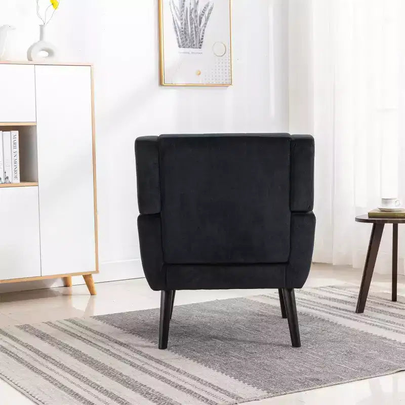 Fauteuil d'appoint en velours Etokfoks avec siège rembourré ergonomique, dossier et accoudoirs capitonnés, pieds en bois massif noir 29.5L x 29.5P x 34.6H pouces