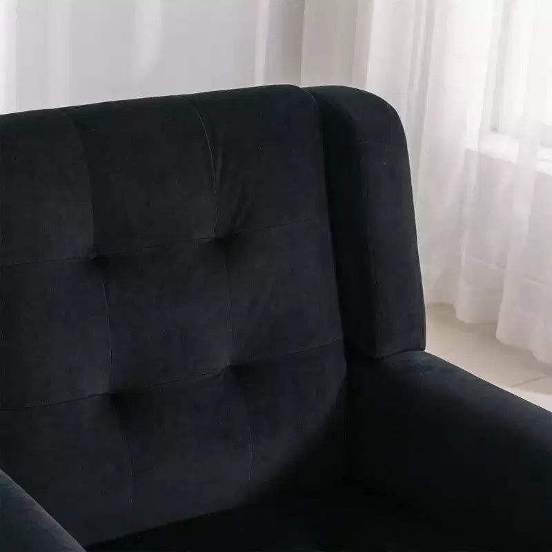 Fauteuil d'appoint en velours Etokfoks avec siège rembourré ergonomique, dossier et accoudoirs capitonnés, pieds en bois massif noir 29.5L x 29.5P x 34.6H pouces