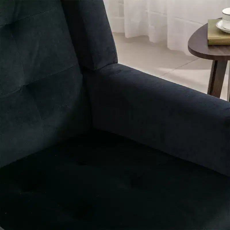 Fauteuil d'appoint en velours Etokfoks avec siège rembourré ergonomique, dossier et accoudoirs capitonnés, pieds en bois massif noir 29.5L x 29.5P x 34.6H pouces