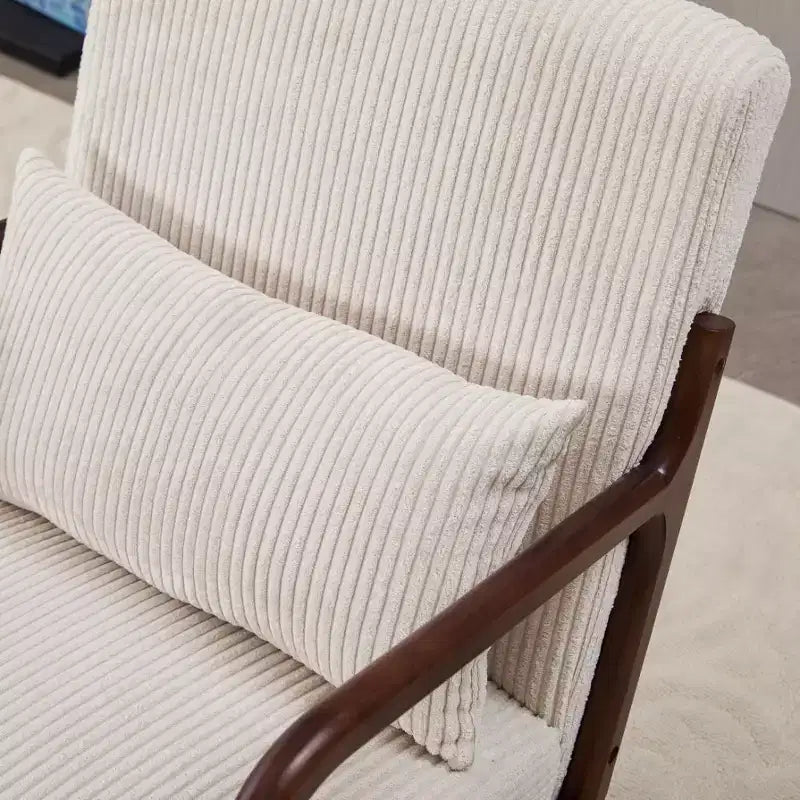 Etokfoks Mid Century Modern Accent Chair and Coffee Table Set Beige Chair Walnut Tone Table for Living Room or Bedroom Relaxation