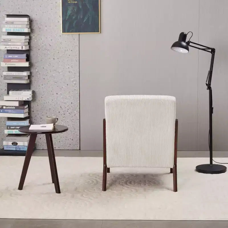 Etokfoks Mid Century Modern Accent Chair and Coffee Table Set Beige Chair Walnut Tone Table for Living Room or Bedroom Relaxation
