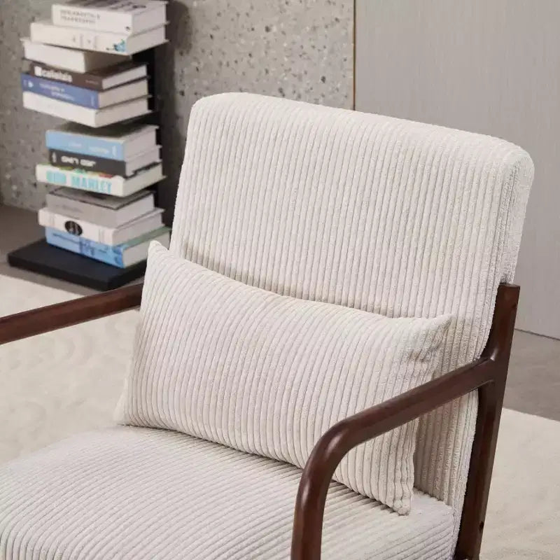 Etokfoks Mid Century Modern Accent Chair and Coffee Table Set Beige Chair Walnut Tone Table for Living Room or Bedroom Relaxation