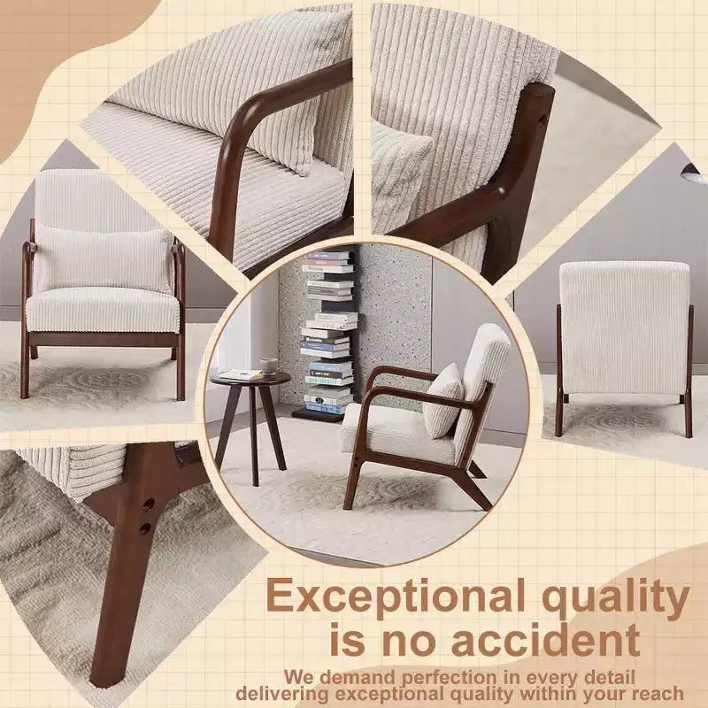 Etokfoks Mid Century Modern Accent Chair and Coffee Table Set Beige Chair Walnut Tone Table for Living Room or Bedroom Relaxation