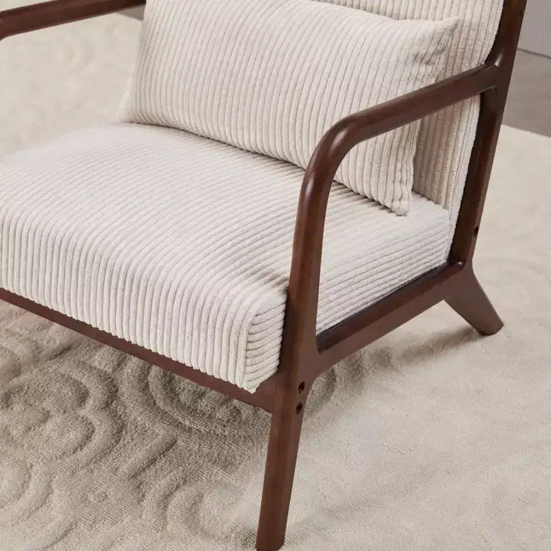 Etokfoks Mid Century Modern Accent Chair and Coffee Table Set Beige Chair Walnut Tone Table for Living Room or Bedroom Relaxation