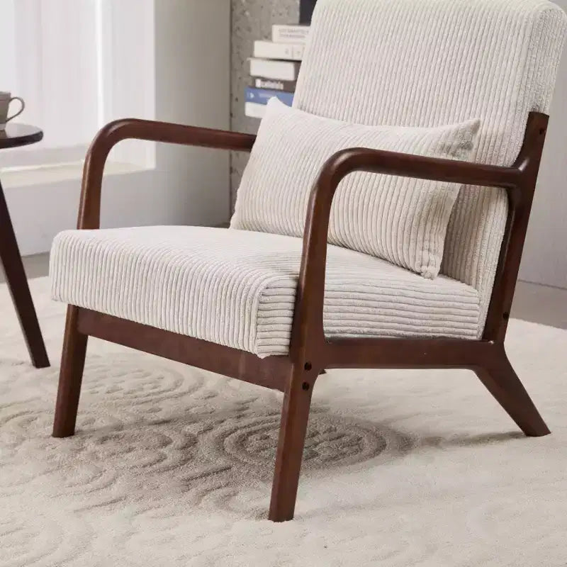 Etokfoks Mid Century Modern Accent Chair and Coffee Table Set Beige Chair Walnut Tone Table for Living Room or Bedroom Relaxation