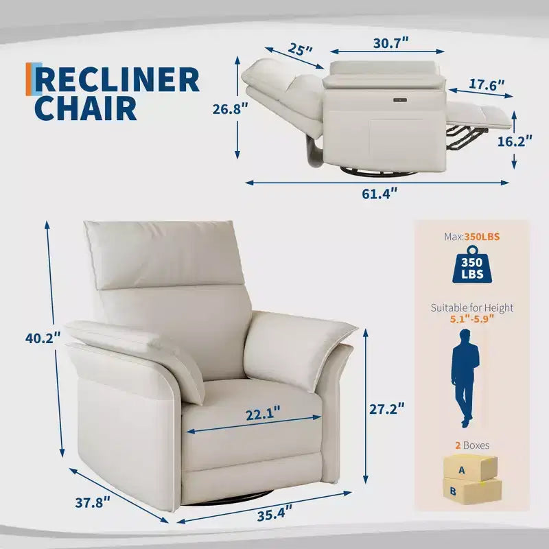 Swivel Rocker Recliner Chair for Living Room  Chenille or Faux Leather, Double-Layer or Curved Armrests, Padded Backrest