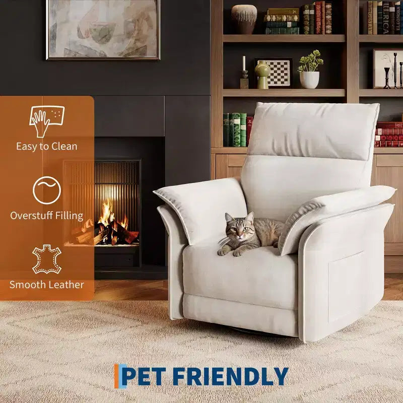 Swivel Rocker Recliner Chair for Living Room  Chenille or Faux Leather, Double-Layer or Curved Armrests, Padded Backrest
