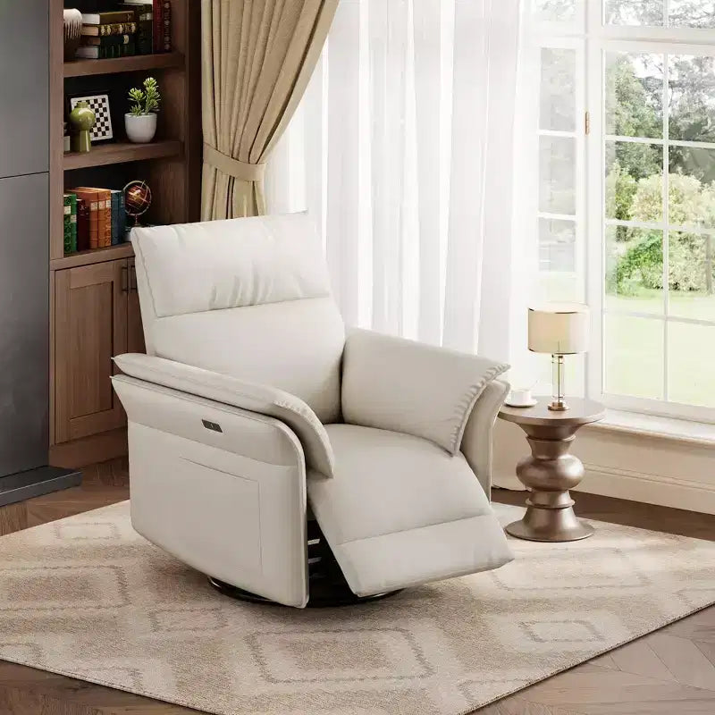 Swivel Rocker Recliner Chair for Living Room  Chenille or Faux Leather, Double-Layer or Curved Armrests, Padded Backrest