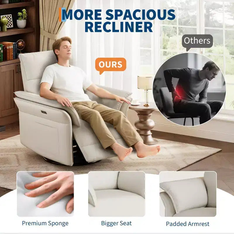 Swivel Rocker Recliner Chair for Living Room  Chenille or Faux Leather, Double-Layer or Curved Armrests, Padded Backrest