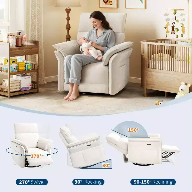 Swivel Rocker Recliner Chair for Living Room  Chenille or Faux Leather, Double-Layer or Curved Armrests, Padded Backrest