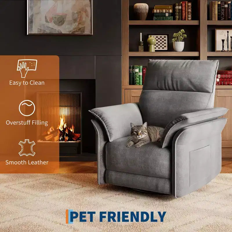 Swivel Rocker Recliner Chair for Living Room  Chenille or Faux Leather, Double-Layer or Curved Armrests, Padded Backrest