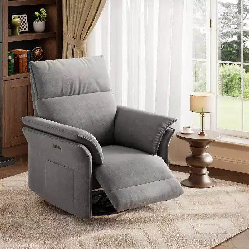 Swivel Rocker Recliner Chair for Living Room  Chenille or Faux Leather, Double-Layer or Curved Armrests, Padded Backrest