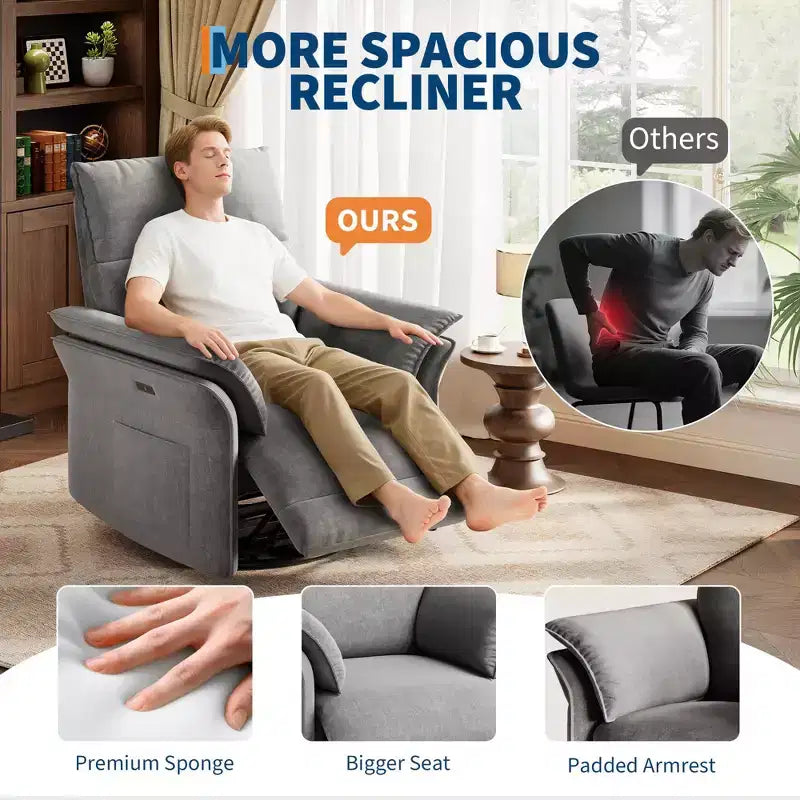 Swivel Rocker Recliner Chair for Living Room  Chenille or Faux Leather, Double-Layer or Curved Armrests, Padded Backrest