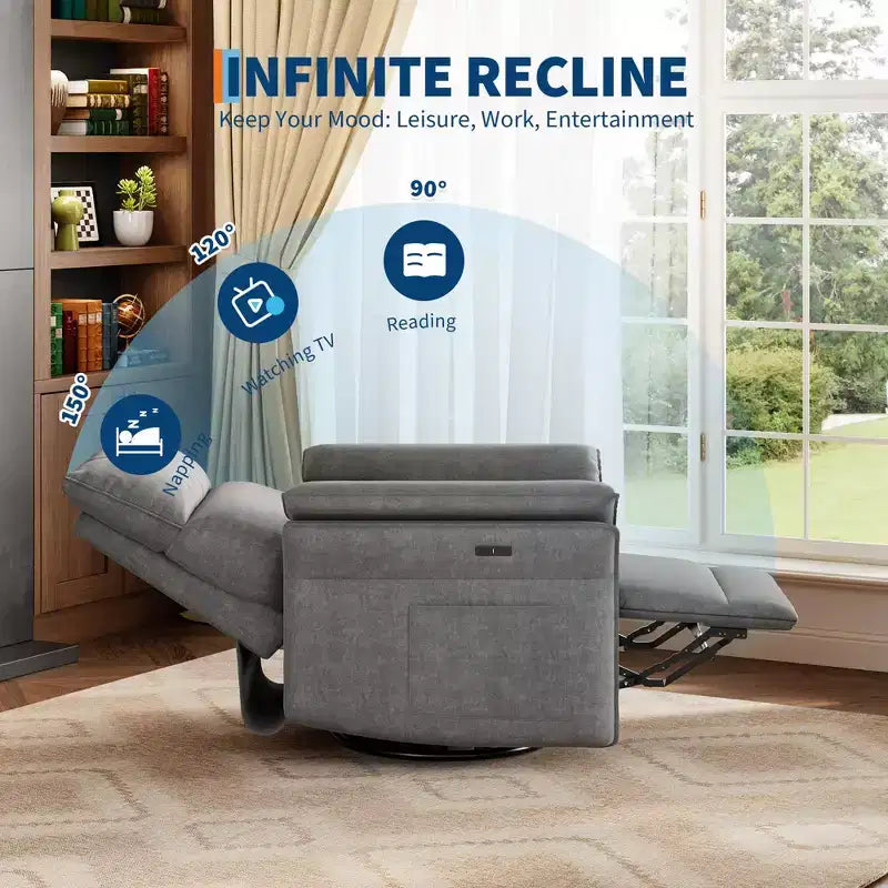 Swivel Rocker Recliner Chair for Living Room  Chenille or Faux Leather, Double-Layer or Curved Armrests, Padded Backrest