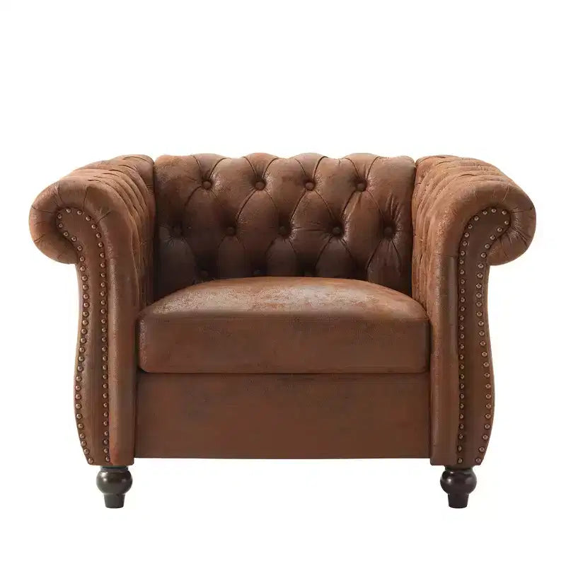 Whisen Modern Chesterfield Accent Chair, Club Chair with Scrolled Arms, Nailhead Trim and Solid Wood Legs