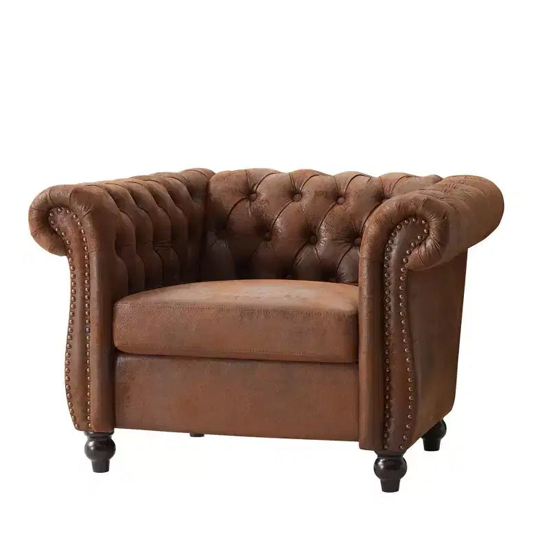 Whisen Modern Chesterfield Accent Chair, Club Chair with Scrolled Arms, Nailhead Trim and Solid Wood Legs