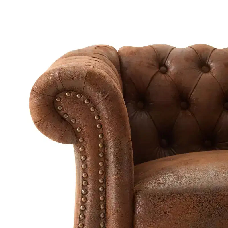 Whisen Modern Chesterfield Accent Chair, Club Chair with Scrolled Arms, Nailhead Trim and Solid Wood Legs