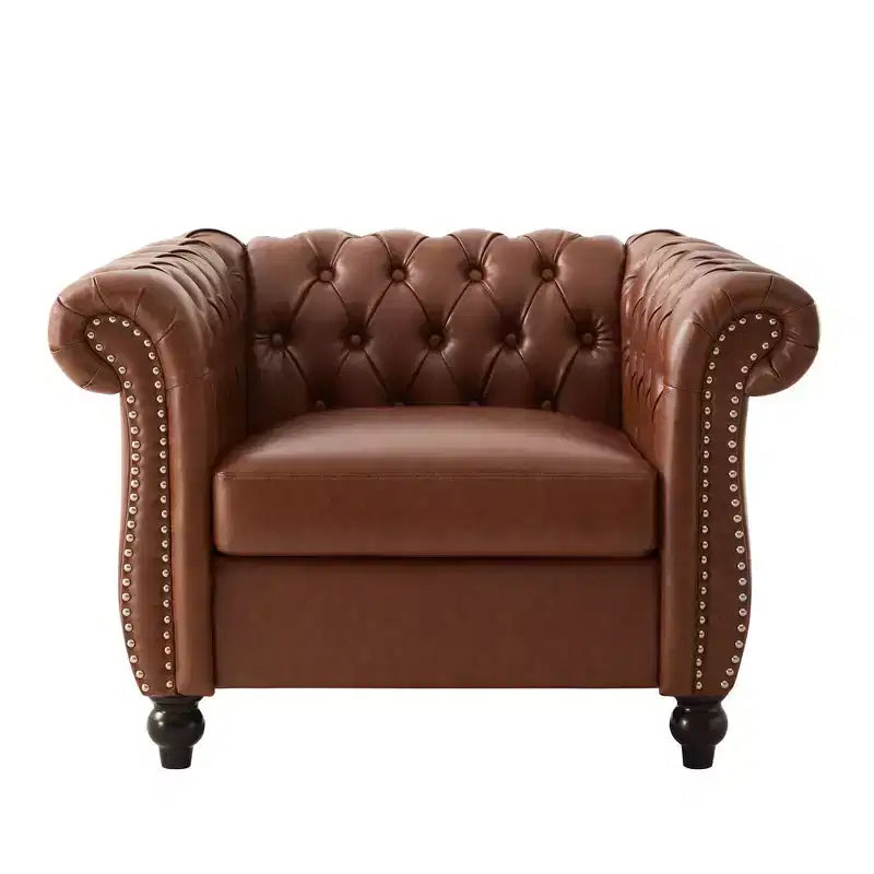 Whisen Modern Chesterfield Accent Chair, Club Chair with Scrolled Arms, Nailhead Trim and Solid Wood Legs
