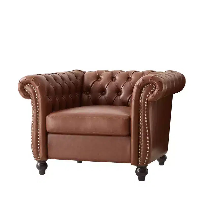 Whisen Modern Chesterfield Accent Chair, Club Chair with Scrolled Arms, Nailhead Trim and Solid Wood Legs