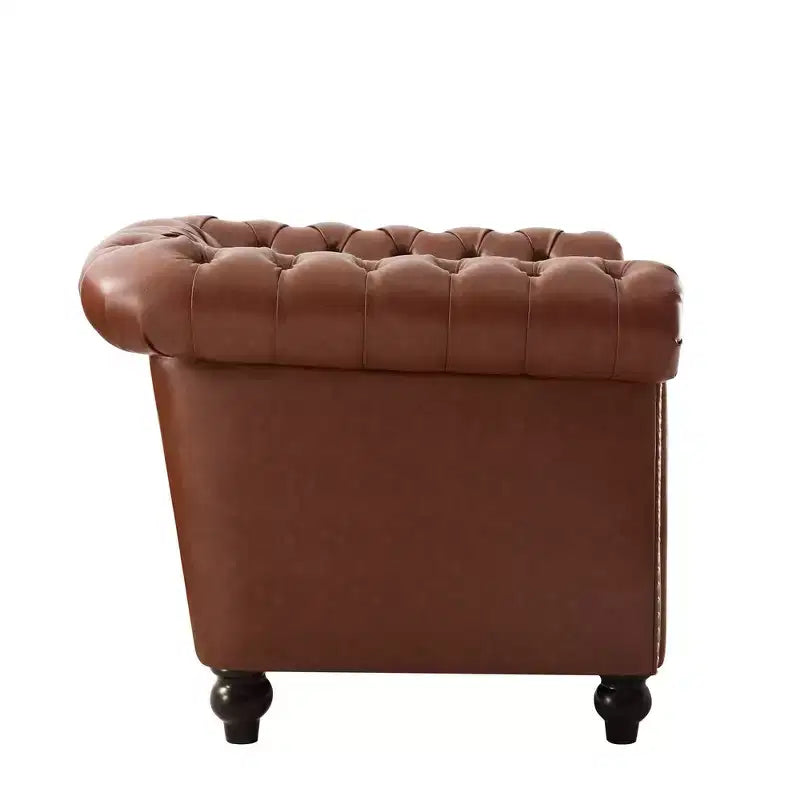 Whisen Modern Chesterfield Accent Chair, Club Chair with Scrolled Arms, Nailhead Trim and Solid Wood Legs