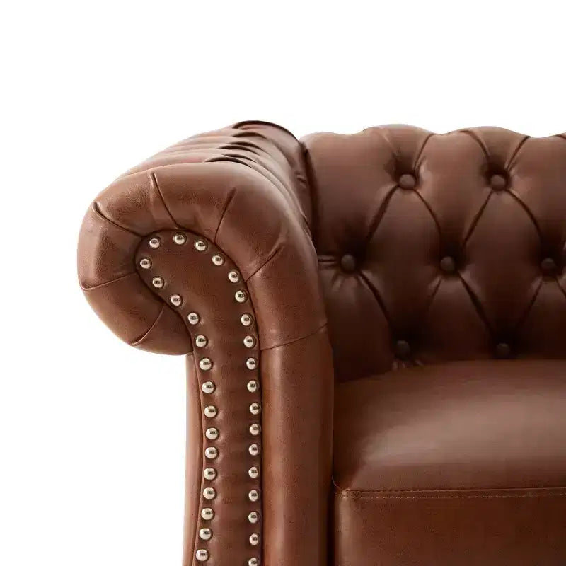 Whisen Modern Chesterfield Accent Chair, Club Chair with Scrolled Arms, Nailhead Trim and Solid Wood Legs