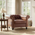 Whisen Modern Chesterfield Accent Chair, Club Chair with Scrolled Arms, Nailhead Trim and Solid Wood Legs