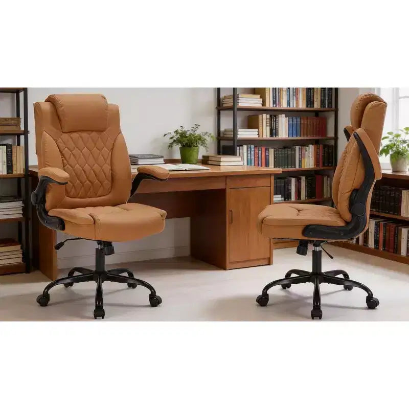 Fauteuil de bureau exécutif en cuir, chaise de bureau ergonomique robuste de 158 kg avec soutien lombaire, accoudoirs rembourrés relevables, verrouillage de l'inclinaison, pivotement à 360°