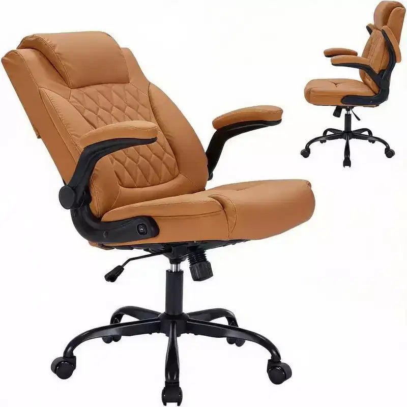 Fauteuil de bureau exécutif en cuir, chaise de bureau ergonomique robuste de 158 kg avec soutien lombaire, accoudoirs rembourrés relevables, verrouillage de l'inclinaison, pivotement à 360°