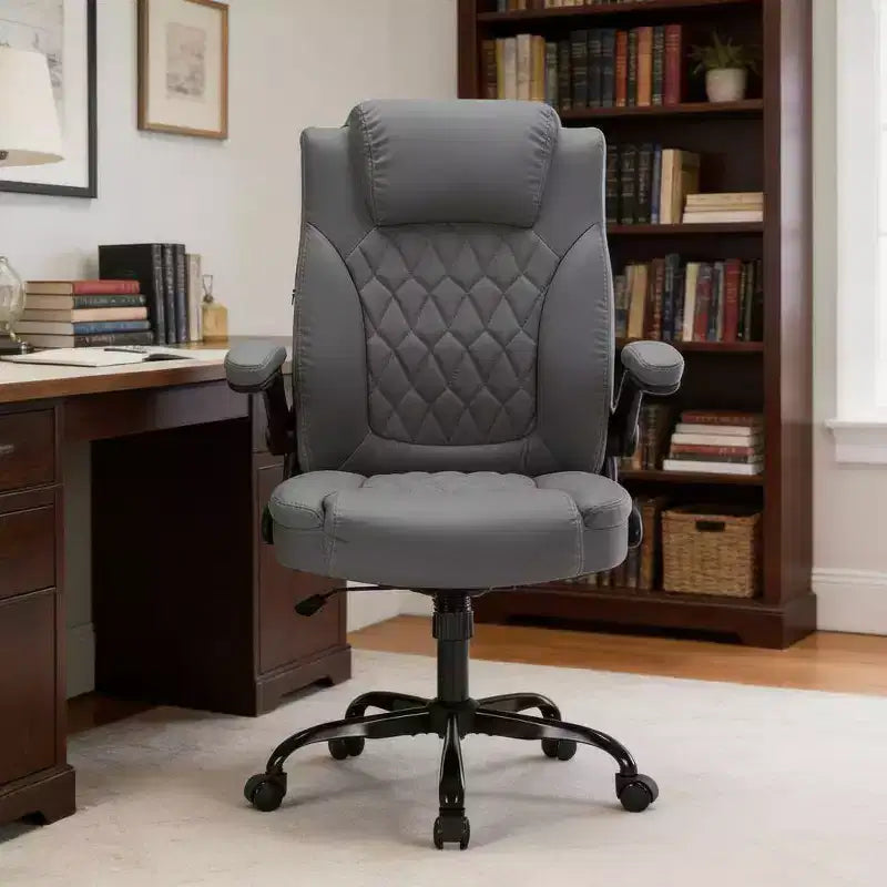 Fauteuil de bureau exécutif en cuir, chaise de bureau ergonomique robuste de 158 kg avec soutien lombaire, accoudoirs rembourrés relevables, verrouillage de l'inclinaison, pivotement à 360°