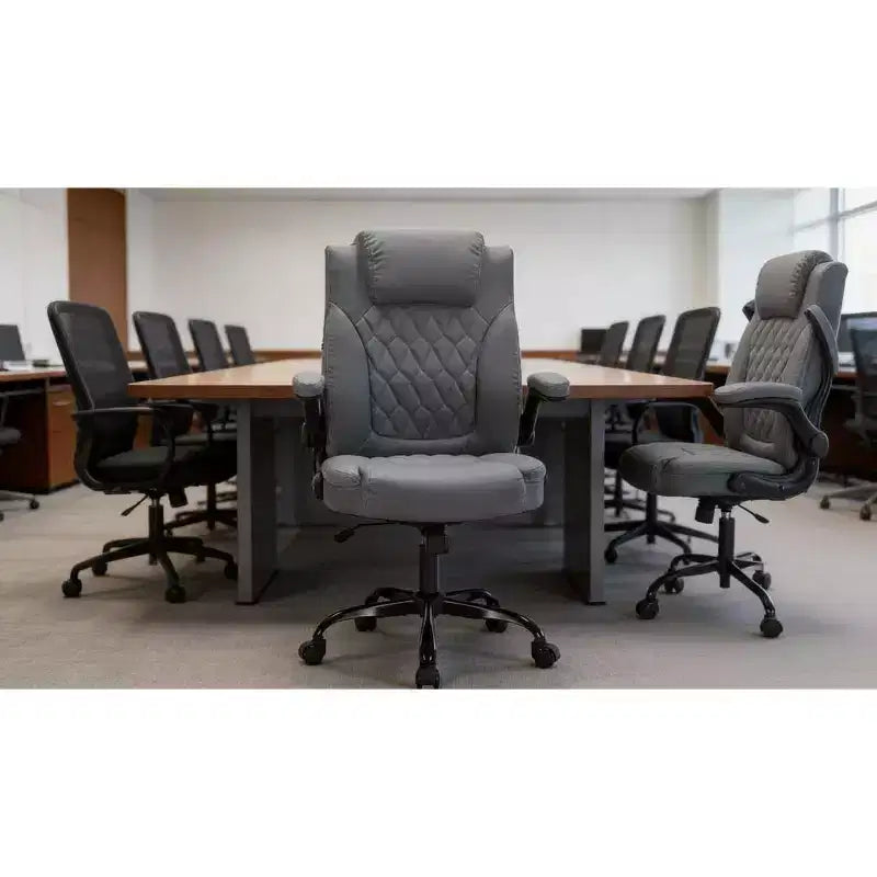 Fauteuil de bureau exécutif en cuir, chaise de bureau ergonomique robuste de 158 kg avec soutien lombaire, accoudoirs rembourrés relevables, verrouillage de l'inclinaison, pivotement à 360°