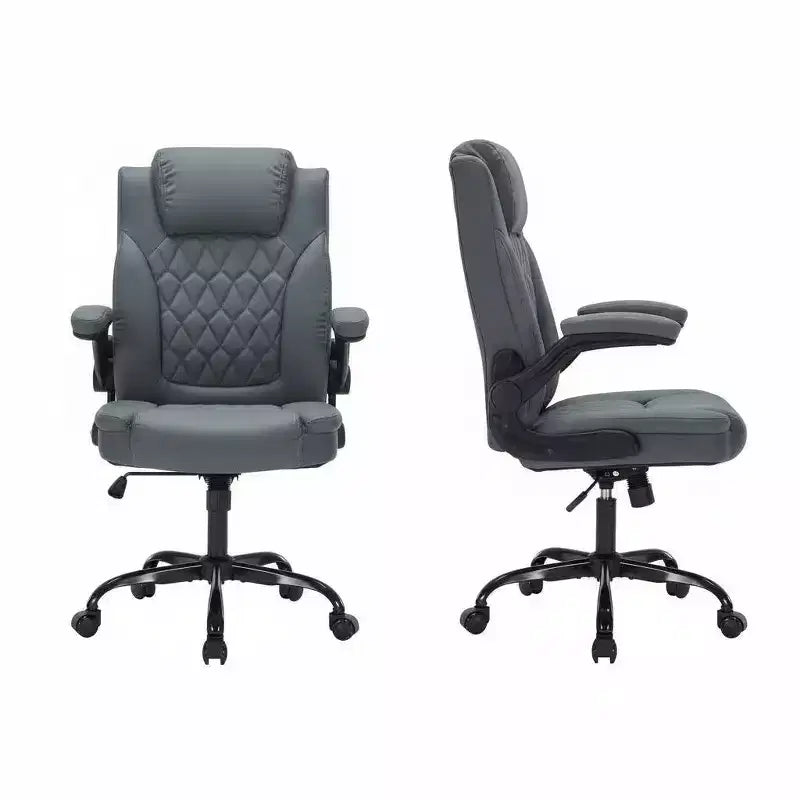 Fauteuil de bureau exécutif en cuir, chaise de bureau ergonomique robuste de 158 kg avec soutien lombaire, accoudoirs rembourrés relevables, verrouillage de l'inclinaison, pivotement à 360°