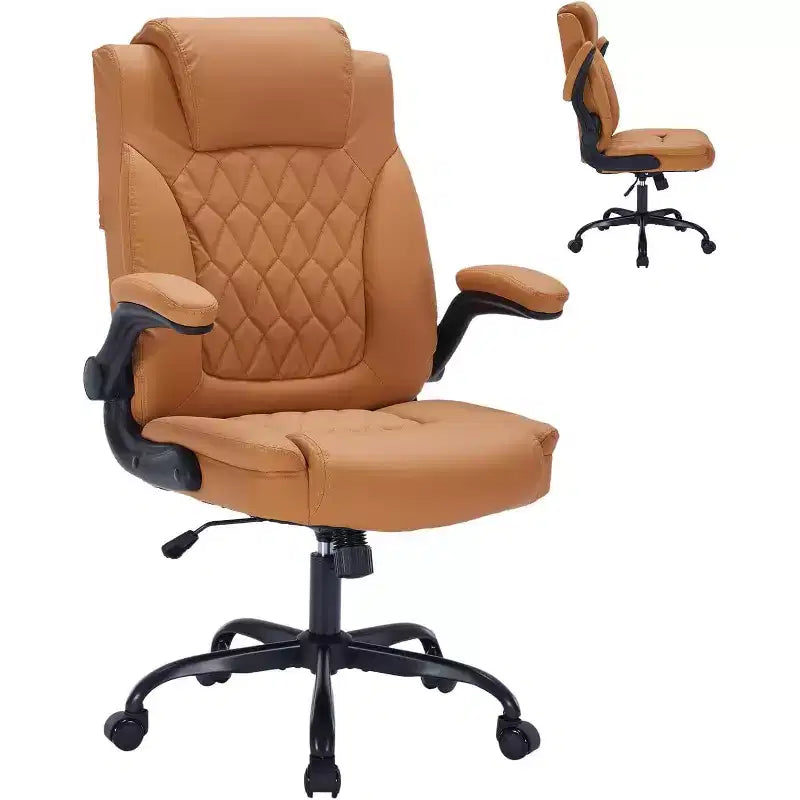 Leather Executive Office Chair, 350 lbs Heavy Duty Ergonomic Desk Chair with Lumbar Support, Padded Flip-Up Arms, Tilt Lock, 360 Swivel