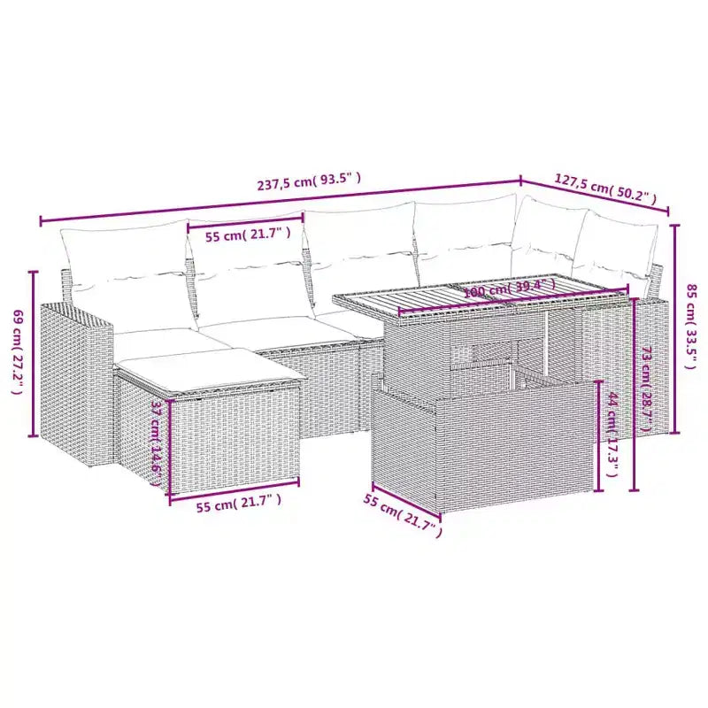 vidaXL Ensemble de canapés de jardin modulaires avec coussins et rangement