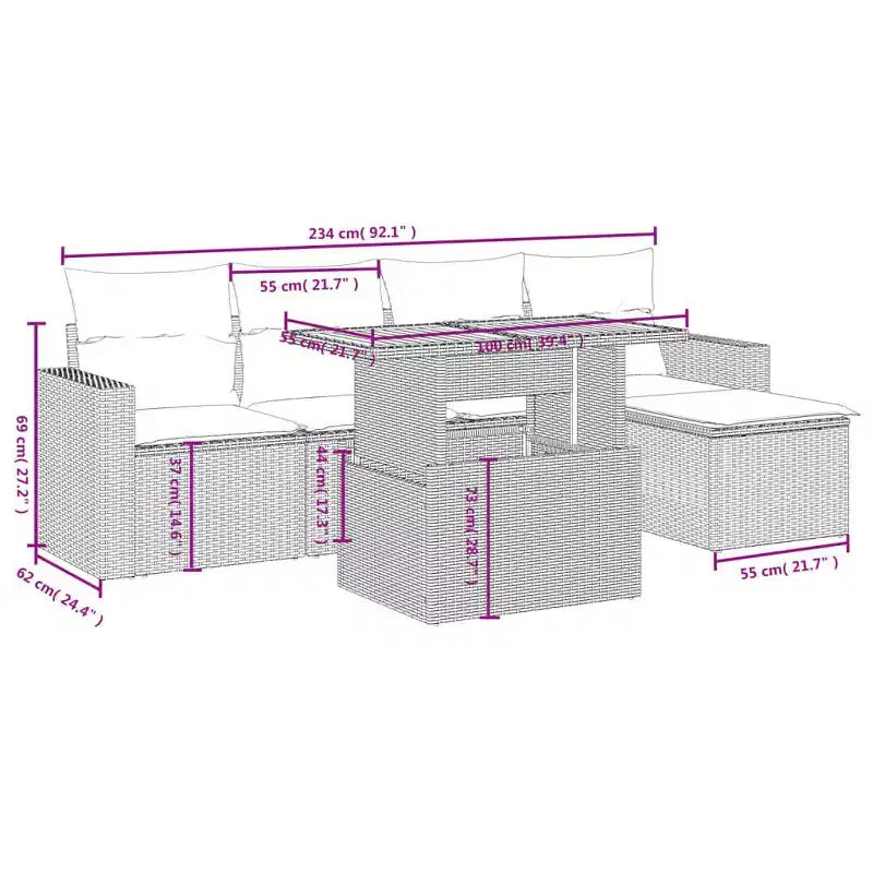 vidaXL Salon de jardin avec coussins - Mobilier d'extérieur moderne en poly rotin