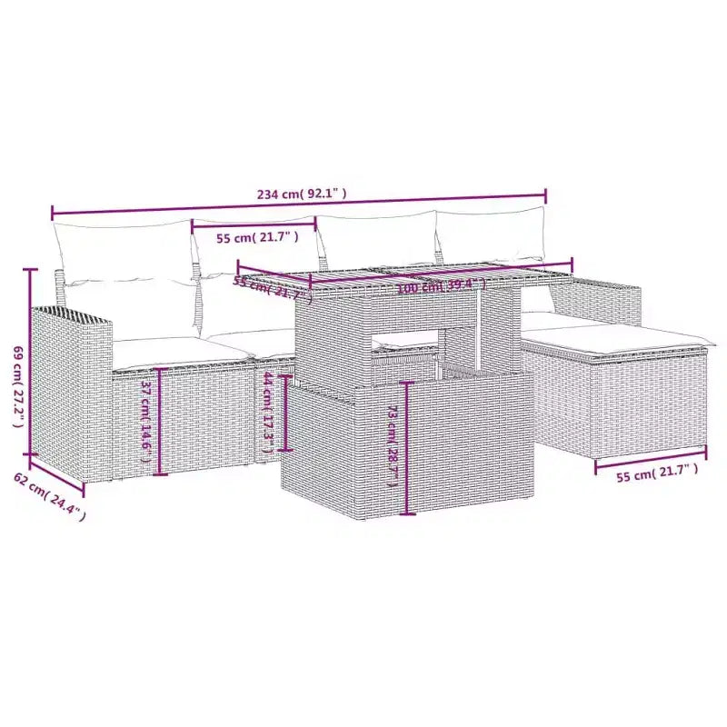 vidaXL Salon de jardin avec coussins - Mobilier d'extérieur moderne en poly rotin