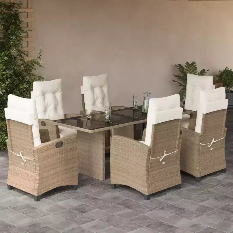 vidaXL Salon de jardin avec coussins - Résine tressée et verre trempé