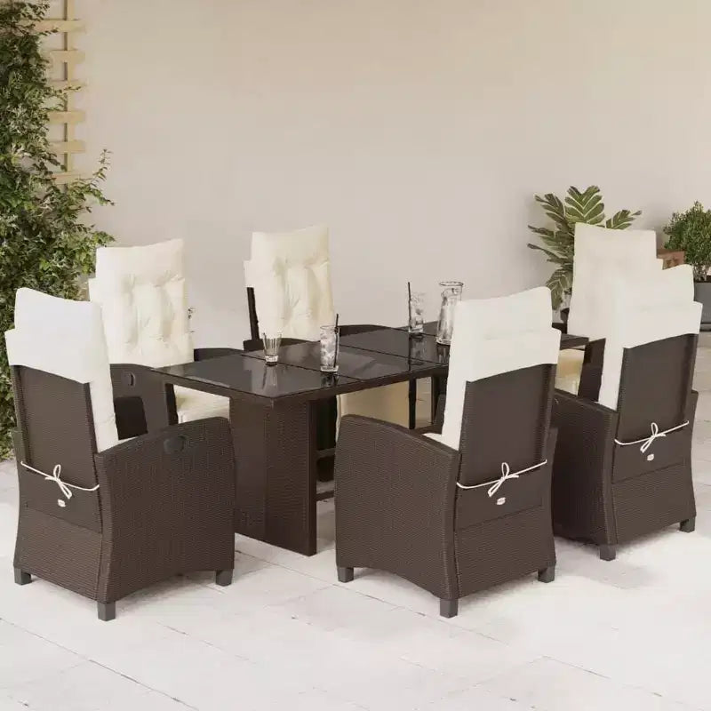 vidaXL Salon de jardin avec coussins - Résine tressée et verre trempé