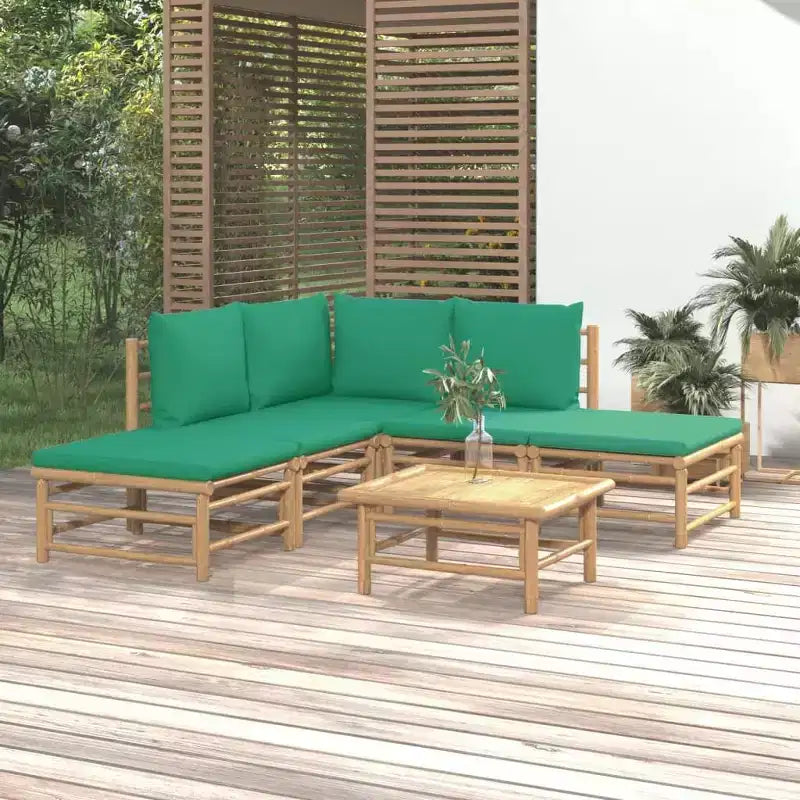 vidaXL Salon de jardin, Bambou Bambou, Tissu (100 % polyester)