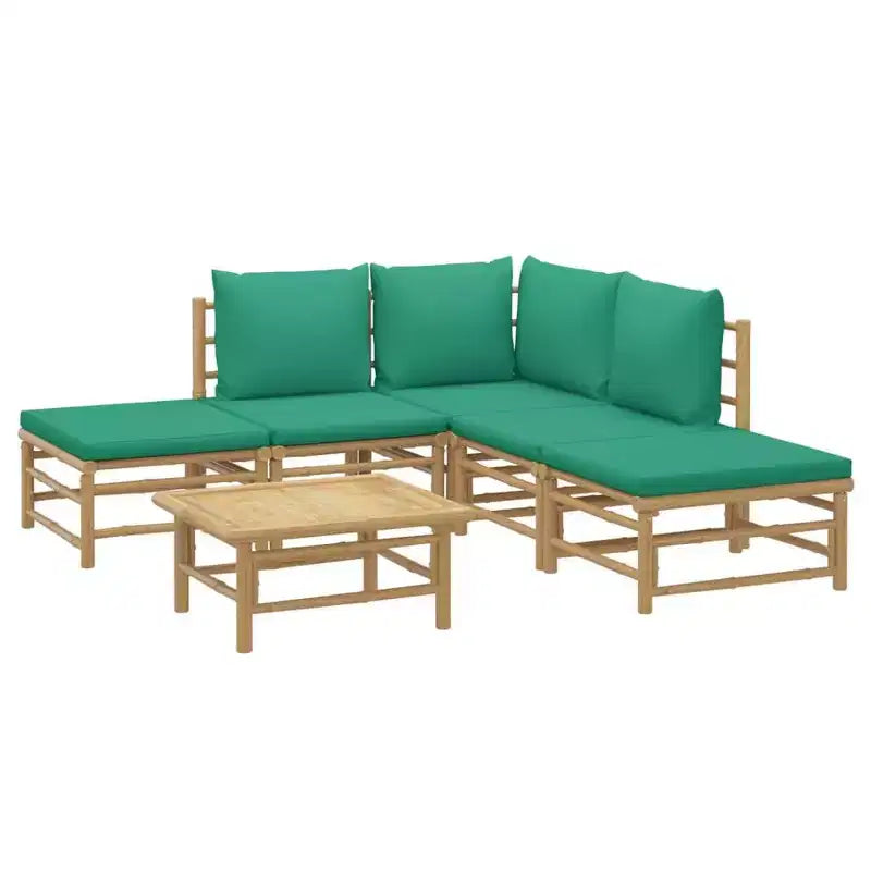 vidaXL Salon de jardin, Bambou Bambou, Tissu (100 % polyester)