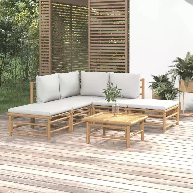 vidaXL Salon de jardin, Bambou Bambou, Tissu (100 % polyester)