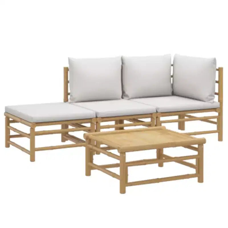 vidaXL Salon de jardin, Bambou Bambou, Tissu (100 % polyester)