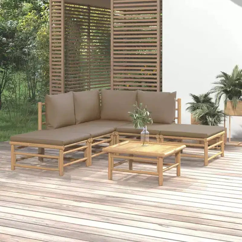 vidaXL Salon de jardin, Bambou Bambou, Tissu (100 % polyester)