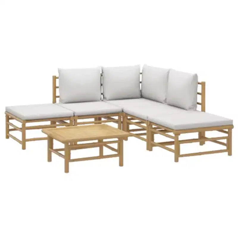 vidaXL Salon de jardin, Bambou Bambou, Tissu (100 % polyester)