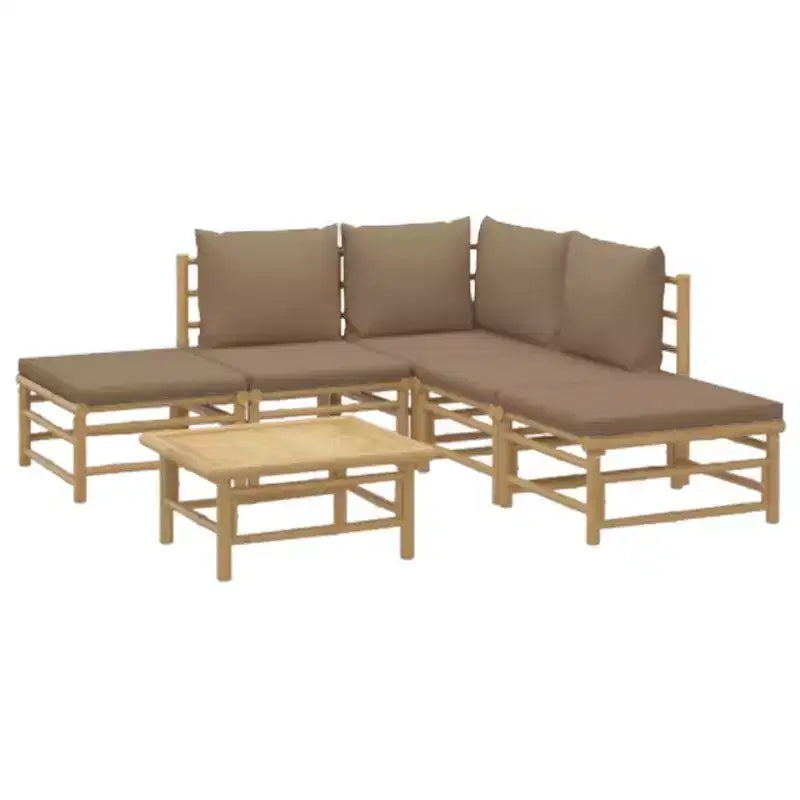 vidaXL Salon de jardin, Bambou Bambou, Tissu (100 % polyester)