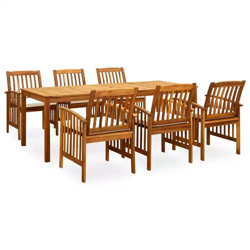 vidaXL Ensemble de salle à manger en bois d'acacia massif et coussins/foncé 7/9 pièces