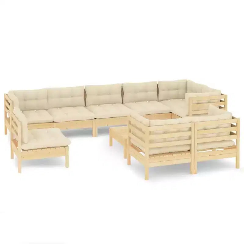 vidaXL Solid Pinewood Patio Lounge Set with Cushions Multi Colors
