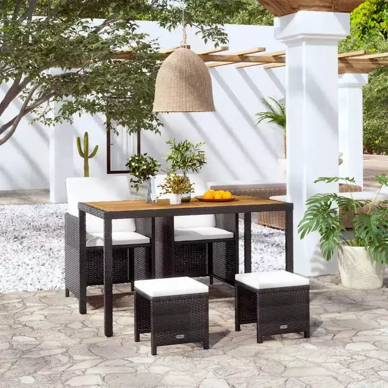 vidaXL Salon de Jardin Ensemble Table et Chaises Extérieur en Résine Tressée et Bois d'Acacia
