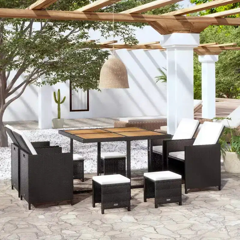 vidaXL Salon de Jardin Ensemble Table et Chaises Extérieur en Résine Tressée et Bois d'Acacia